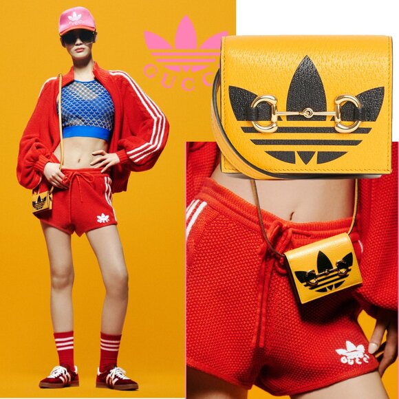 GUCCI 702248 ADIDAS X CARD CASE TREFOIL HORSEBIT MINI CROSSBODY BAG YELLOW - Picture 1 of 15
